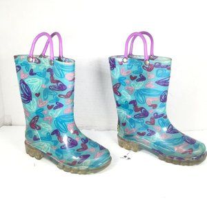 Western Chief Girl's Heart Patterned Rain Boots Blue/Purple/Pink Size 9